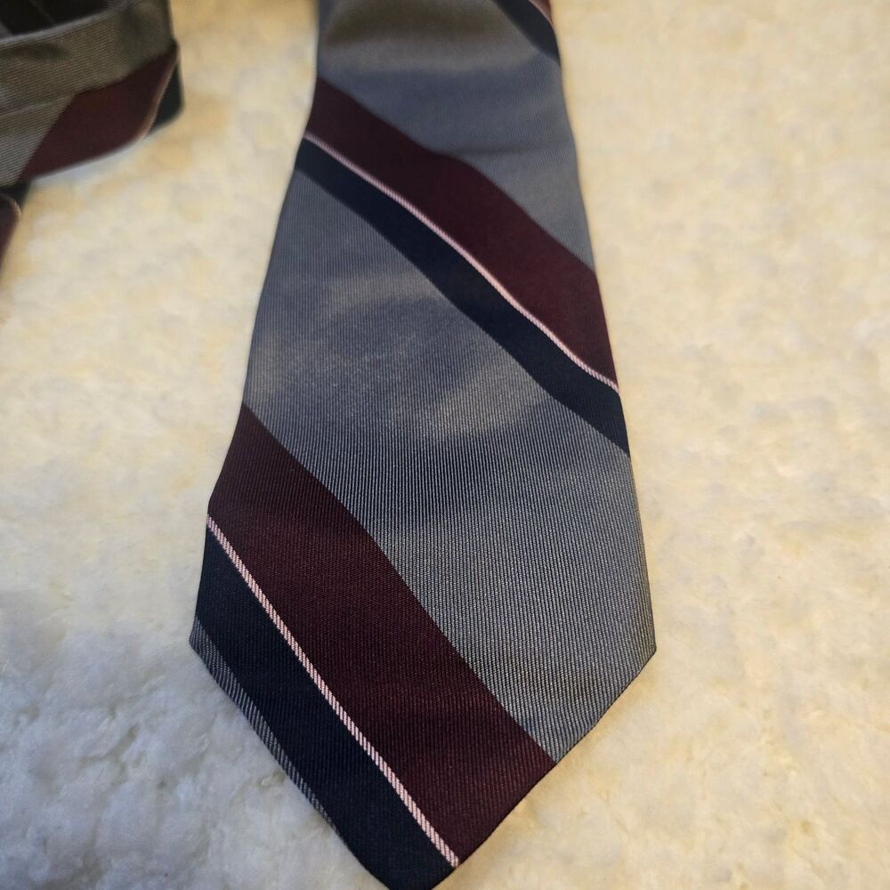 Robert Talbott Men's Striped Silk Necktie Gray Blue Burgundy Classic